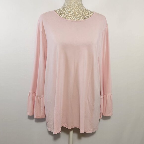 J Jill Wearever Collection Women SZ Large Pink Jersey Bell Sleeve Round Neck Top - Picture 1 of 14